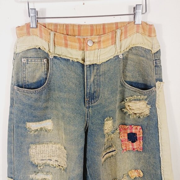 Oli & Hali Dawn Patchwork Wide Straight Jeans Size Small Mixed Media, Retro Edgy - Picture 5 of 16